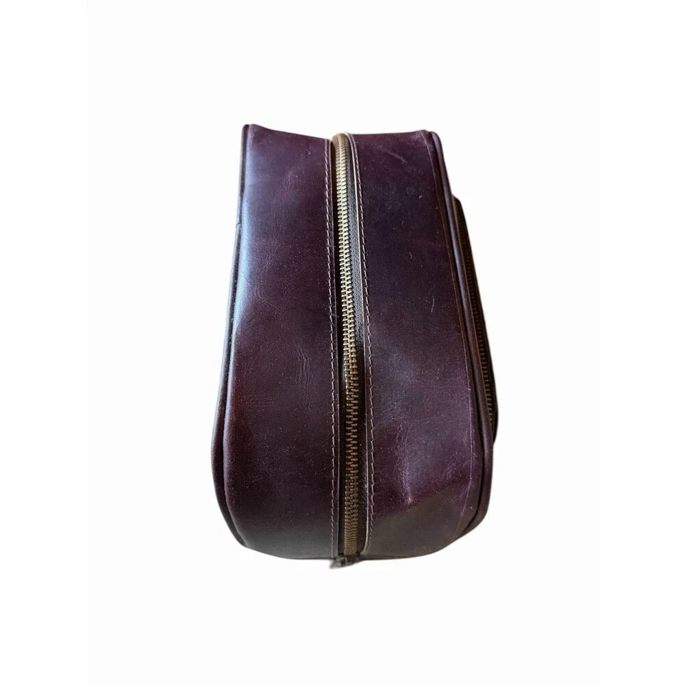 New Brown Leather Men's Toiletry Shaving Bag Metal Zippers Distressed Retro